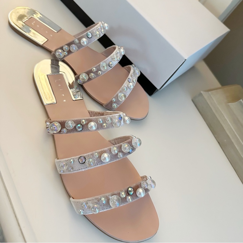 Leith Pearl Embellished Nude Strappy Sandals